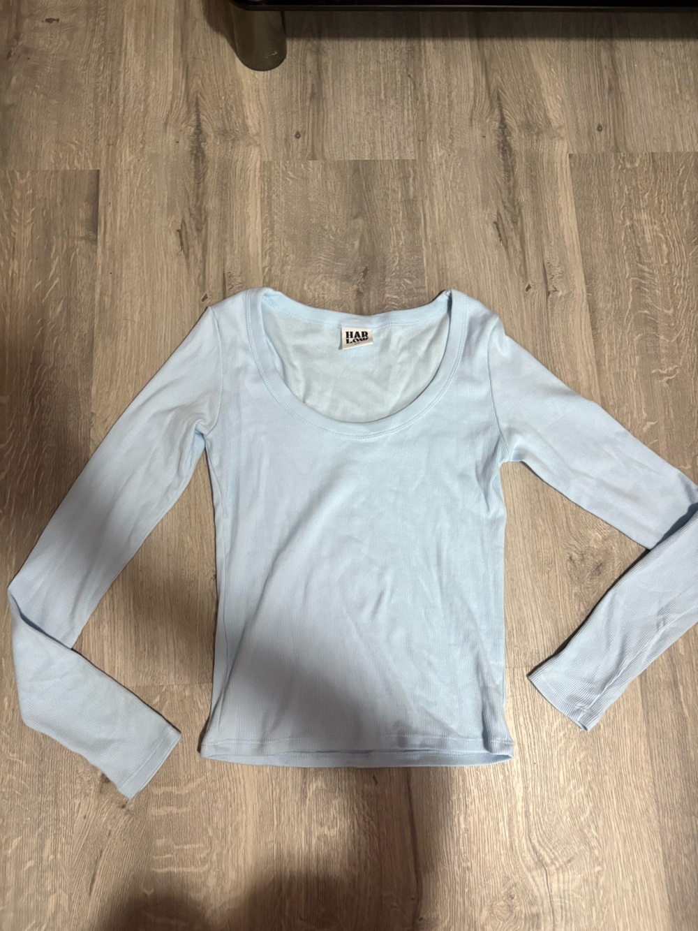 Harlow Light Blue Ribbed Long Sleeve Scoop Neck Top size small